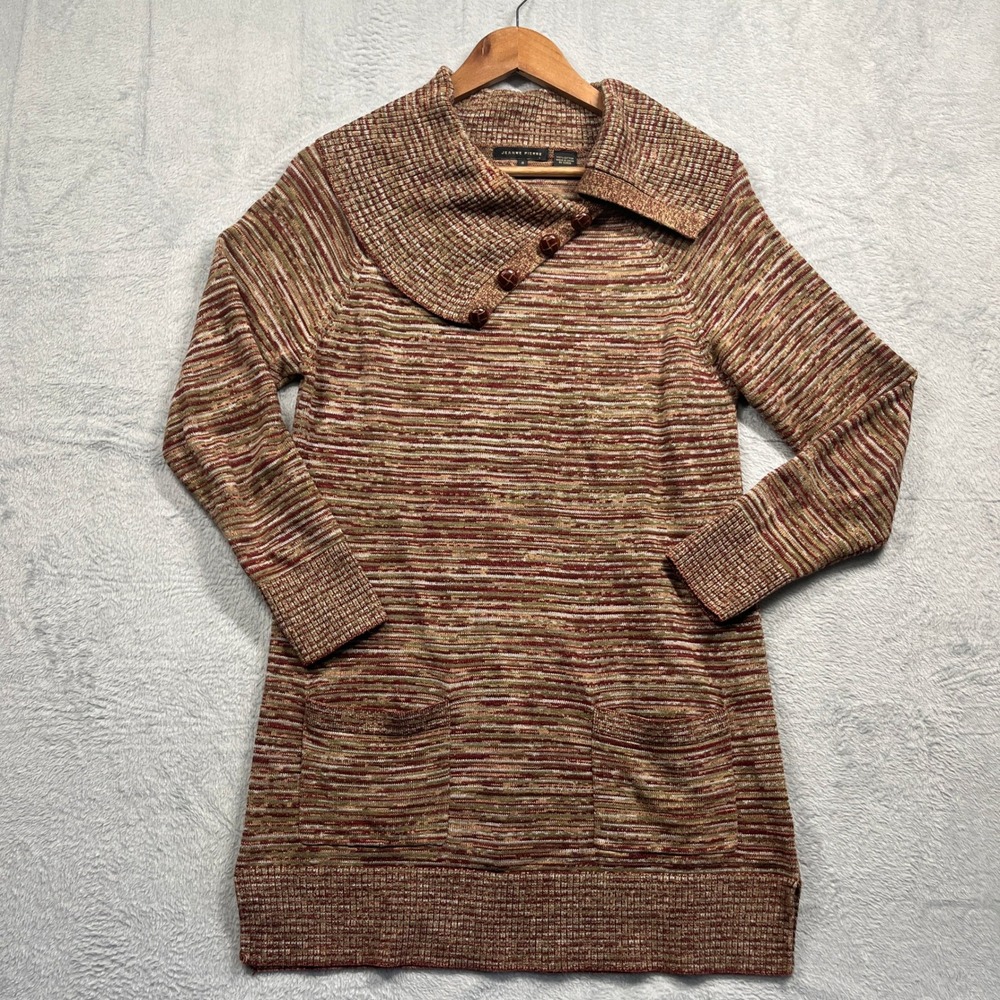 Jeanne Pierre Tunic Sweater‎ Womens Burgundy Olive Cotton Button Collar S
